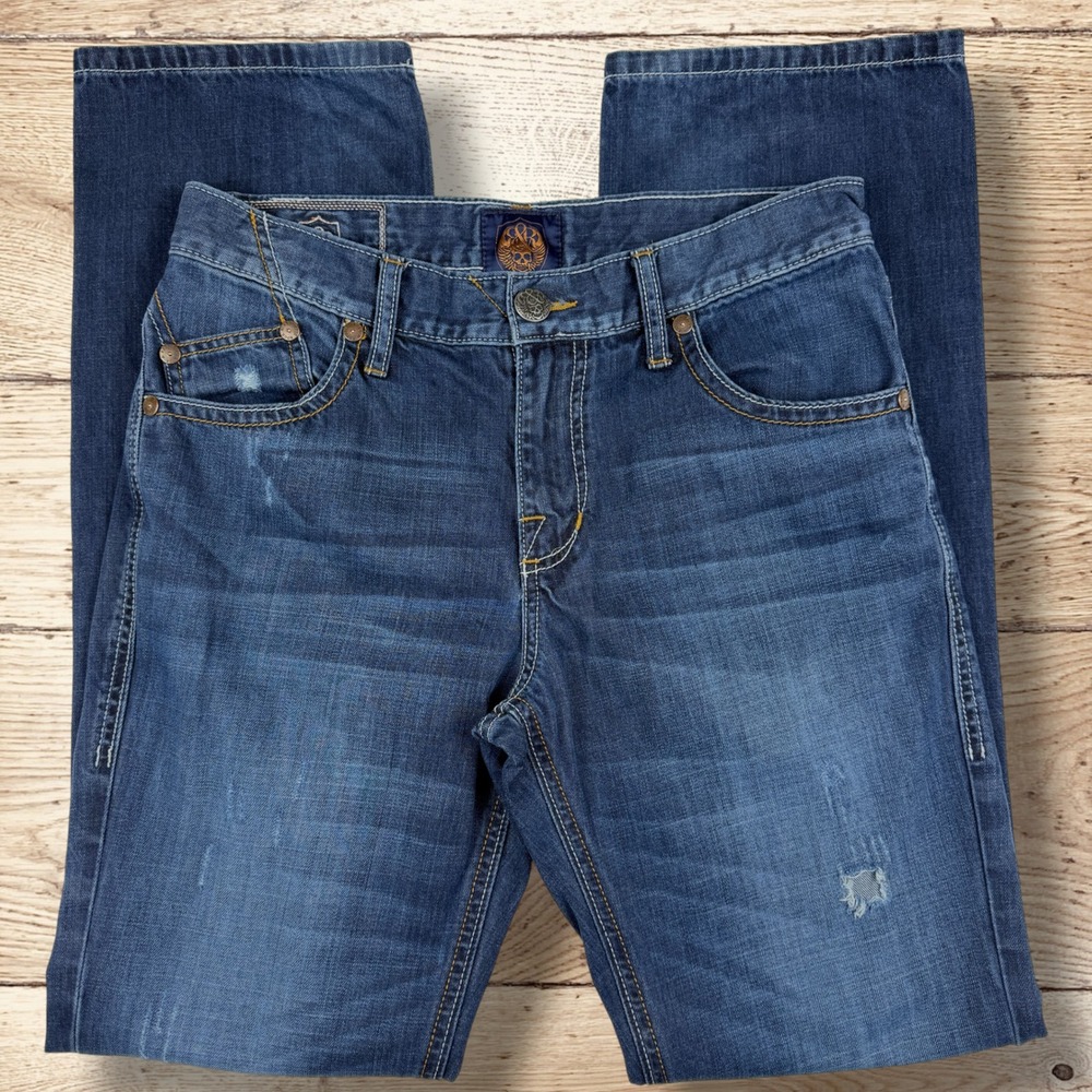 ROCK & REPUBLIC Henlee Bootcut Blue Jeans Medium Wash‎ Distressed Mens 30x32